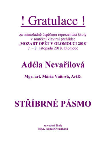 Mozart opět v Olomouci 2018