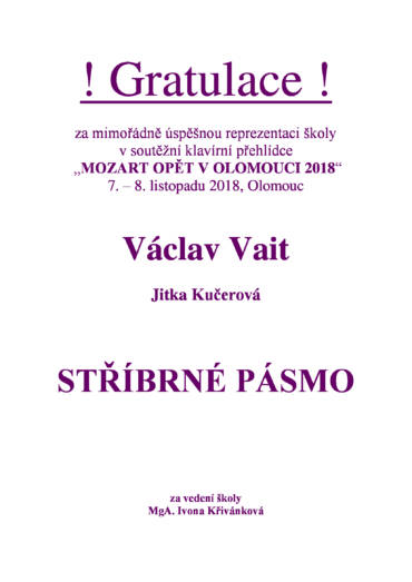 Mozart opět v Olomouci 2018