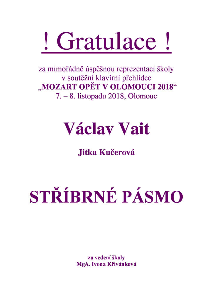 Mozart opět v Olomouci 2018