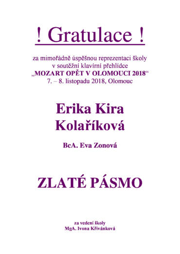 Mozart opět v Olomouci 2018