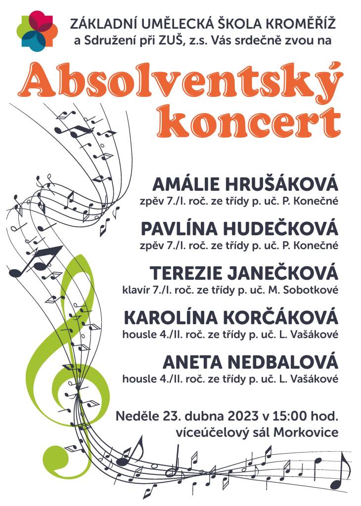 Pozvánka na absolventský koncert - pobočka Morkovice-Slížany