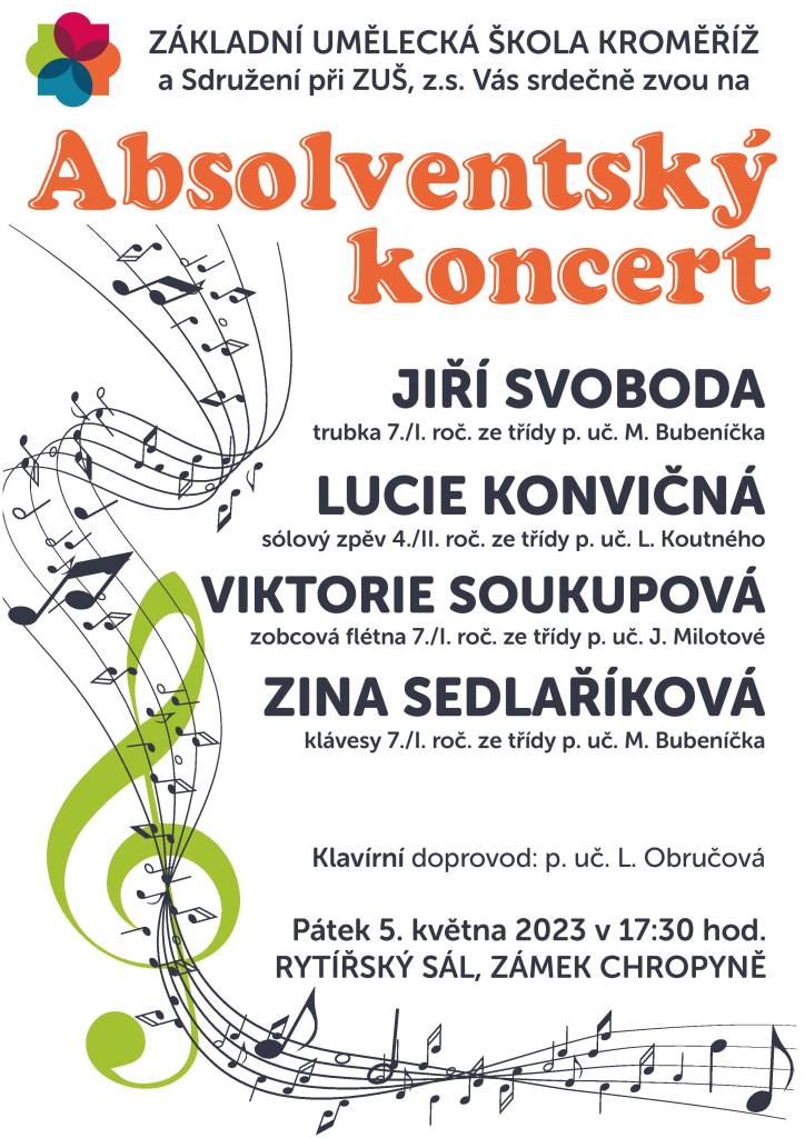 Pozvánka na absolventský koncert - pobočka Chropyně