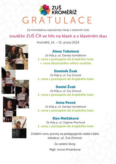 Okresní kolo soutěže ZUŠ ČR ve hře na klavír a v klavírním duu