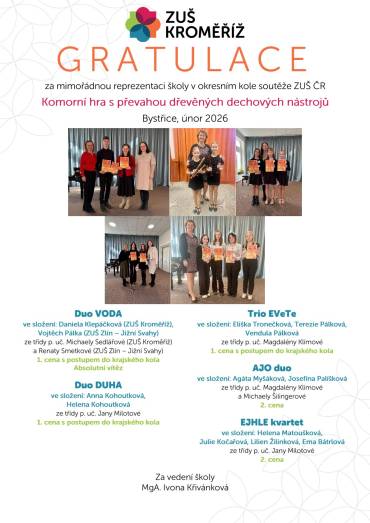 Komorní hra s převahou dechových nástrojů – zobcové flétny – Bystřice pod Hostýnem