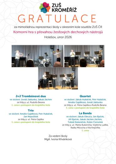 Okresní kolo soutěže ZUŠ ČR v komorní hřes převahou žesťových dechových nástrojů