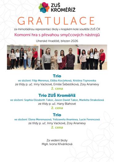 Krajské kolo v komorní hře s převahou smyčcových nástrojů