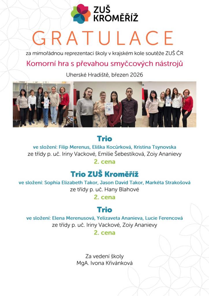 Krajské kolo v komorní hře s převahou smyčcových nástrojů