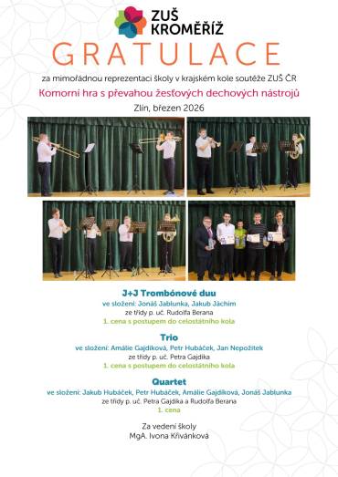 Krajské kolo soutěže ZUŠ ČR v komorní hře s převahou dechových žesťových nástrojů