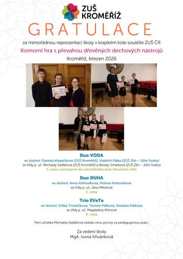 Krajské kolo soutěže ZUŠ ČR v komorní hře s převahou dechových nástrojů – zobcové flétny