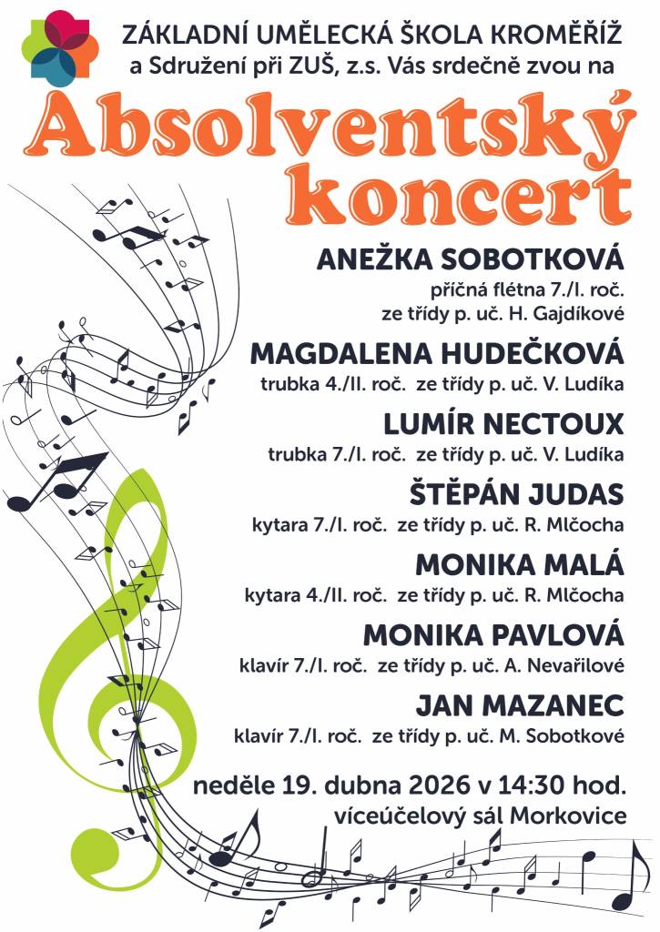 Pozvánka na absolventské koncerty - pobočka Morkovice-Slížany