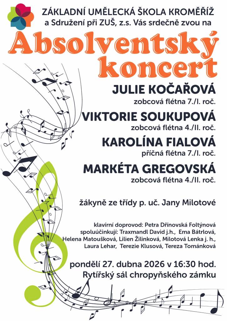 Pozvánka na absolventský koncert - pobočka Chropyně